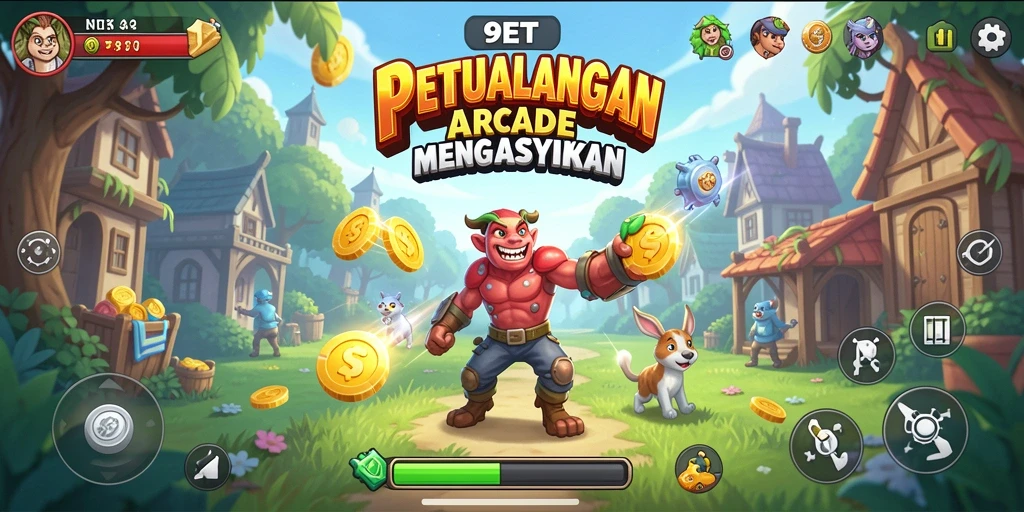 Screenshot gameplay 9ET menampilkan aksi seru dalam level Arcade.
