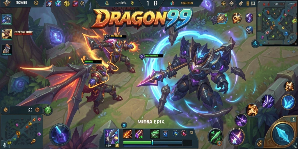 Tampilan gameplay seru di DRAGON99 dengan aksi MOBA yang mendebarkan.