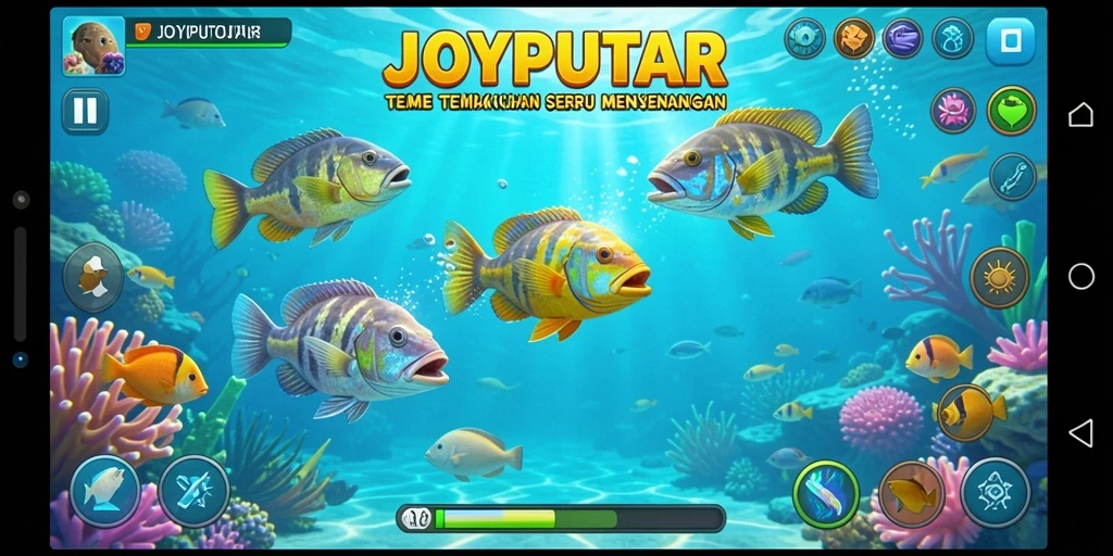 Tampilan gameplay yang seru di <strong>JOYPUTAR</strong> dengan ikan berwarna-warni.