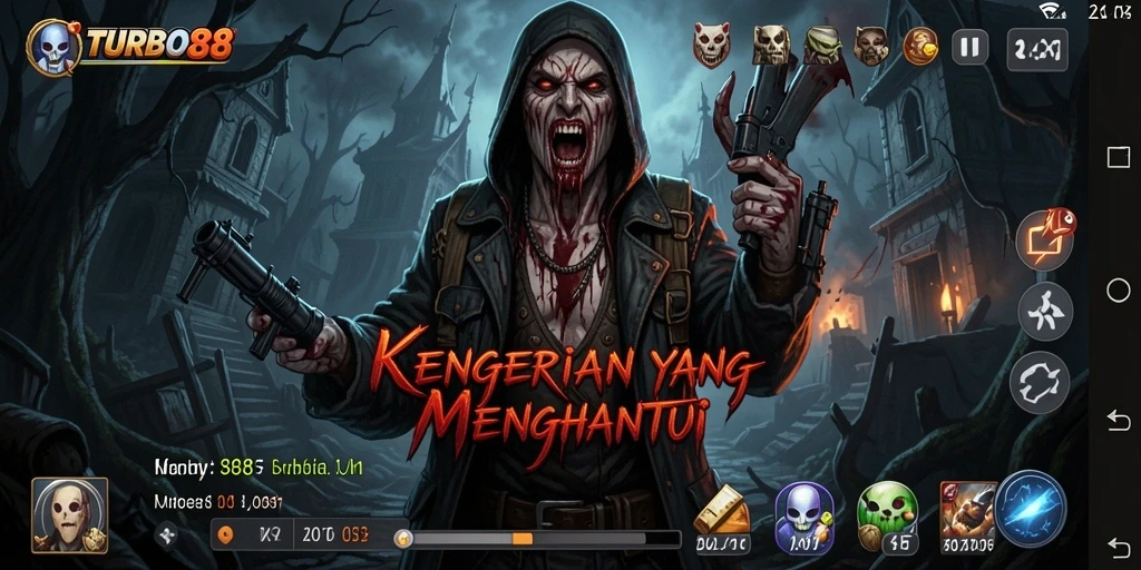 Screenshot utama TURBO88 menampilkan suasana menyeramkan dan gameplay yang mencekam.